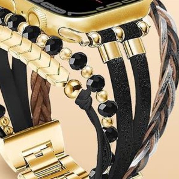NEW Gold/Black Leather Apple Watch Band